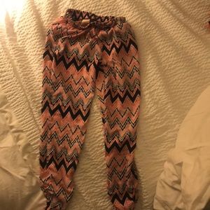 pink and navy blue chevron pants